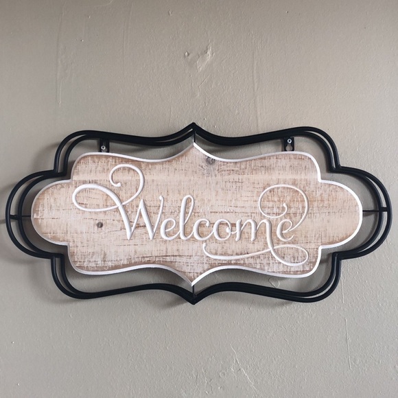 WELCOME Sign Wall Hanging Wood and Metal - Picture 3 of 7
